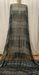 Poly Rayon Blend Chiffon Abstract Ikat Tribal Black Teal Fabric By The Yd 60″W