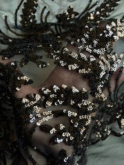 Erin BLACK Flowers and Leaves Sequins on Mesh Lace Fabric by the Yard – 10063