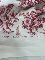 Raoul Textiles Agatha Linen Fabric 4 yd x 60” Burgundy Floral Toile Print 2013