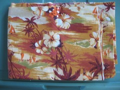Tropical Floral Print Cotton Fabric 1 1/2 yds. rust/orange colors