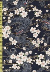 Quilt Gate – Dragons, Cherry Blossoms & River Swirls-HR3340-11D-Navy – Yard