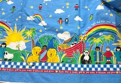 Noah’s Ark Fabric – Christian Kids Print with Rainbows & Bible Verse 1/2 YD