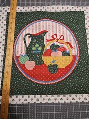 VTG Cranston Green Pitcher & Basket of Apples Fabric Panel 17×22 Grandmacore