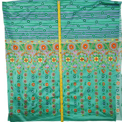 Vintage 70s Chrisali Nylon Poly Spandex Fabric 1.5yd Green Floral Border Stretch