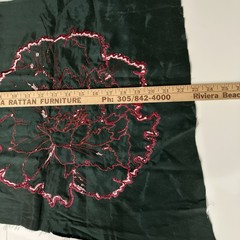 Velvet Embroidered Fabric Panel Fuschia Rose 14″x14″ Vintage