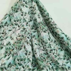 55” Wide By Yard Green Leaf Retro Dress Fabric Material Soft Viscose Cotton