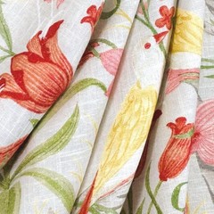 Covington GUINEVERE Bird Floral Pastel Pink MIST Linen Drapery Pillow Fabric BTY