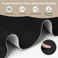 Black Suede Headliner, 98″ L × 60″ W with Foam Backing, Auto Interior Roof