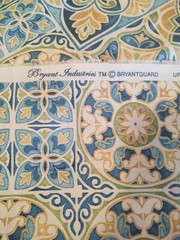 Sage Green Peacock Blue Wheat Gold Tile Design Upholstery Fab Bryant Ind. 54″