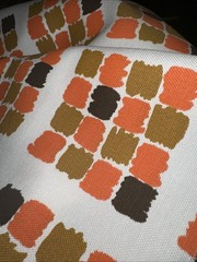 124×44″ Linen-Cotton Blend. Medium-weight MCM Geometric Decorator Fabric Orange
