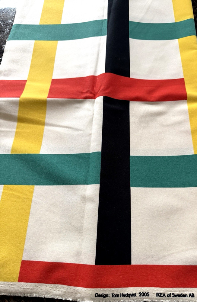 Vintage IKEA 2005 Tom Hedqvist Sweden Fabric Striped Print Cotton 60″ x 74″