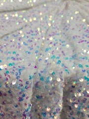 White Velvet Clear Iridescent Sequin Fabric By Yard Shine Sparkle Fashion Stretc