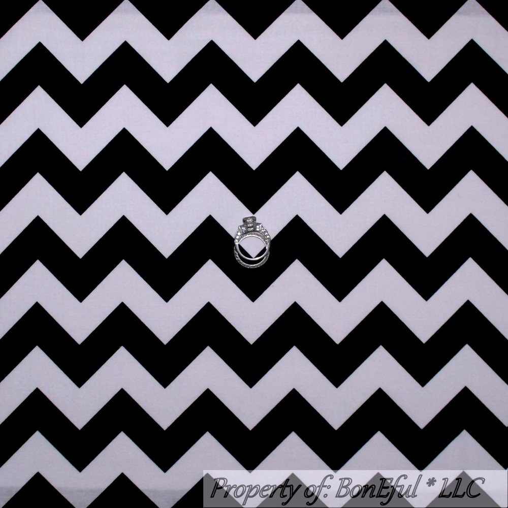 BonEful Fabric FQ Decor Cotton Quilt Black White B&W Wide CHEVRON Stripe Holiday