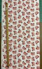 LONDON BUSSES WHITE COTTON FLANNEL FABRIC BTHY