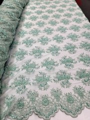 Mint Beaded Design Beaded Mesh Lace Fabric Bridal Wedding Sold By Yard Floral
