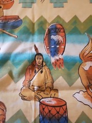 Vtg Native American Theme Polyester Fabric Remnant Piece One Way Stretch 41 X 60