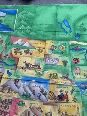 Fabric Traditions Map of the USA 2001 Cotton Fabric Panel Craft Sewing 35 x 44″