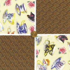 Teacups and Tea Leaves 4 inch 100% Cotton Novelty Fabric Quilt Squares YW1