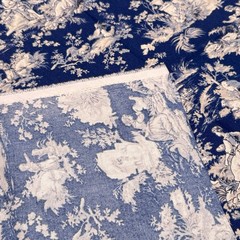Waverly Toile Blue White Fabric 54×46 French Country Scenic Cotton