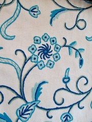 NOS Vintage Turquoise Aqua Crewelwork Fabric by the Yard 6 2/3 Yards Available