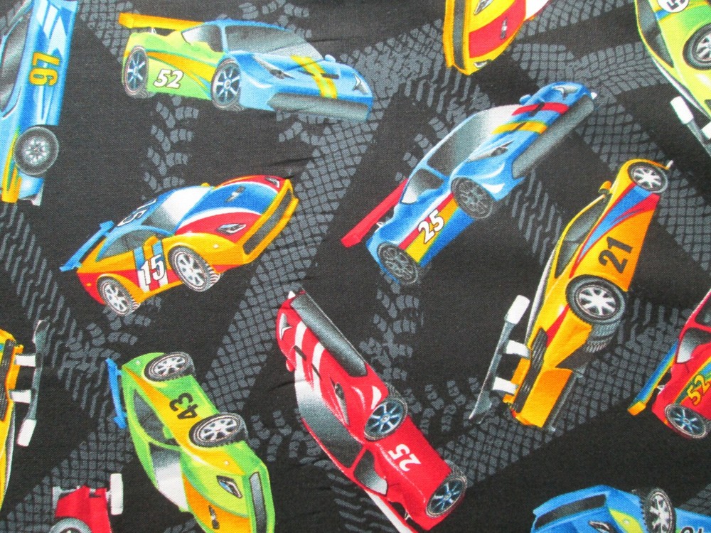 RACE CARS RACING CAR NASCAR TRACKS GRAND PRIX BLK COTTON FABRIC BTHY