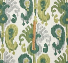 BALLARD DESIGNS ANDROS IKAT GREEN IVORY MULTIPURPOSE LINEN FABRIC BY YARD 54″W