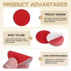 50Pcs Adhesive Felt Circles 3/4″ Round Non-Woven Felt Stickers Red