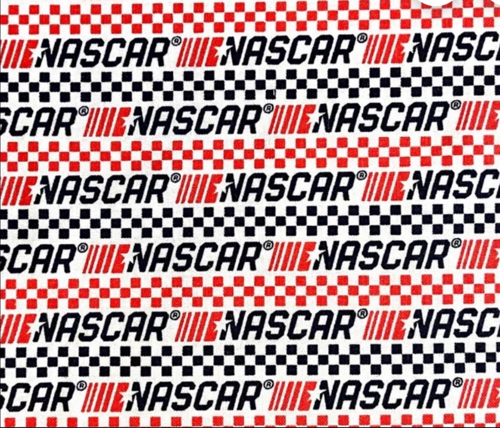 NASCAR White Black Cotton Fabric, Fat Quarter, FQ 18″ Long x 21″