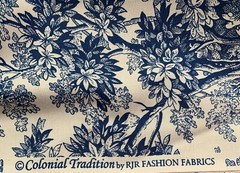 Colonial Tradition Trees Foliage Fabric Blue Ivory RJR Fashion 45×38”