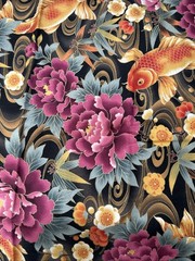 Kona Bay Colorful Cotton Quilting Fabric Kona Bay Koi Fish Floral 35″ X 42″
