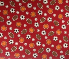 PREMIER PRINTS LET’S PLAY RED SOCCER FOOTBALL FURNITURE FABRIC BY THE YARD 54″W