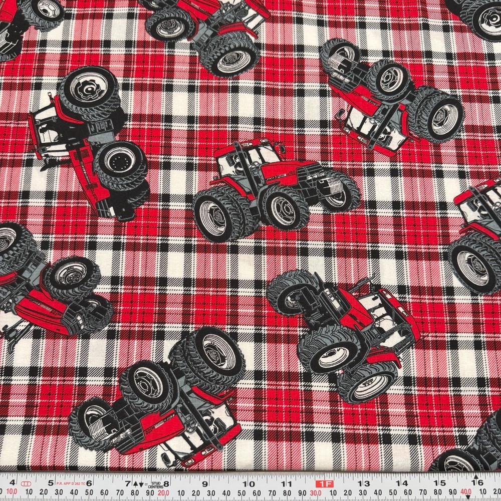 Vintage 1998 Tractors on Plaid Springs Industries Cotton Fabric by the HALF YARD