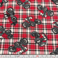 Vintage 1998 Tractors on Plaid Springs Industries Cotton Fabric by the HALF YARD
