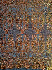 Phoebe Iridescent ORANGE GOLD Sequins on BLACK Mesh Lace Fabric by the Yard – 1