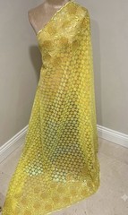Yellow Iridescent Sequins Embroidered Lace Fabric 50” Width Sold By The Yard