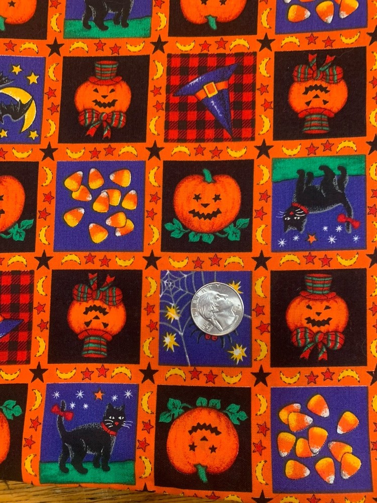 2/3 Yards ~ Orange Halloween Jack O Lantern Pumpkin Patchwork Cotton fabric ~
