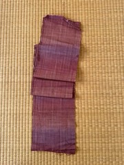 Japanese Vintage Indigo Kasuri Tsumugi Kimono Fabric Silk Pink Check pattern