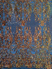 Phoebe Iridescent ORANGE GOLD Sequins on BLACK Mesh Lace Fabric by the Yard – 1