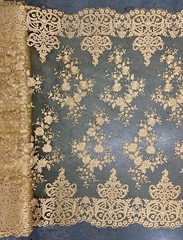 Teagan GOLD Damask Design Embroidered on Mesh Lace Fabric by the Yard – 10027