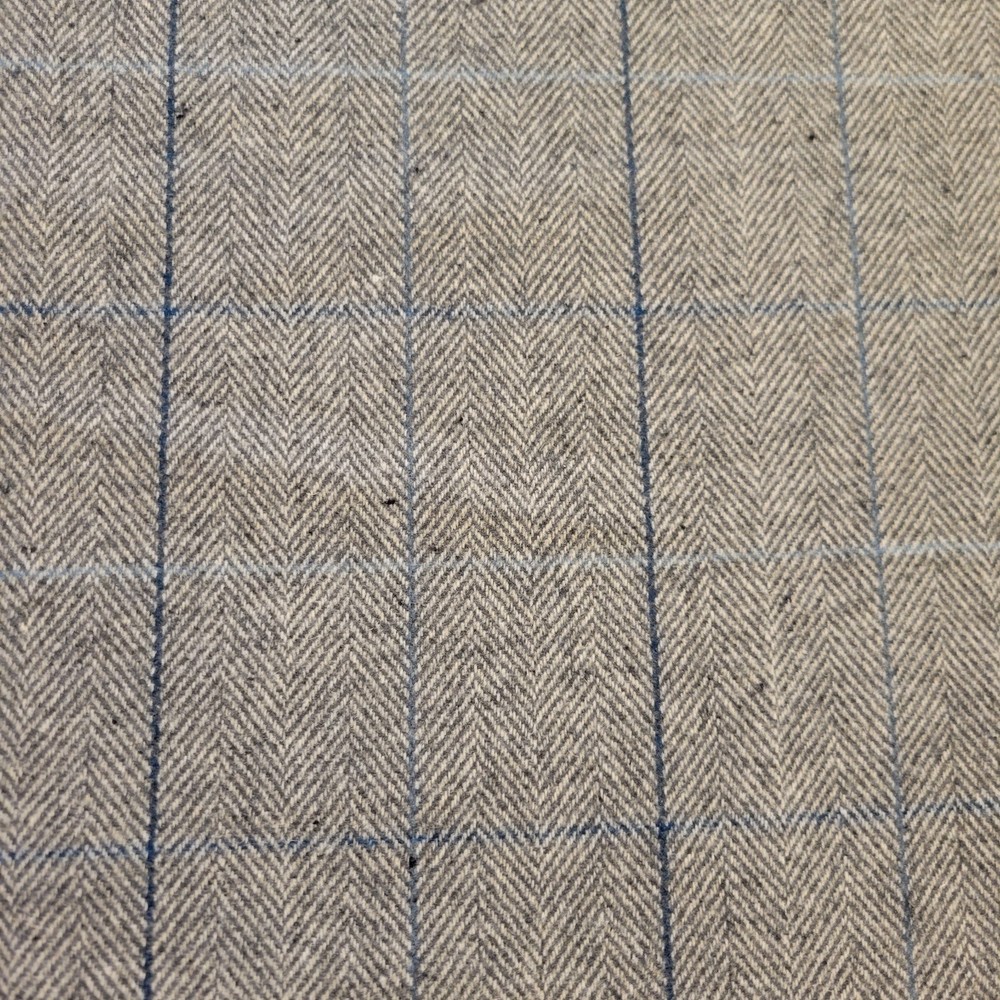 Gray Herringbone with Blue Windowpane Wool Suiting – Buttery Soft! LAST PIECE!