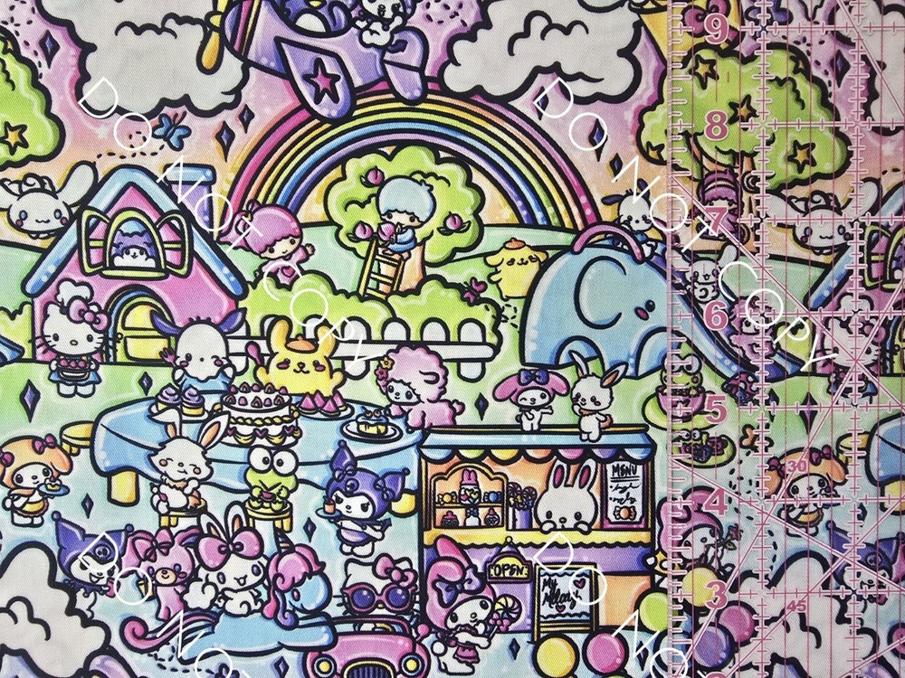 Custom 100% Cotton Woven Fabric Hello Kitty Sanrio Sketch By The 1/4 Yard 9×56