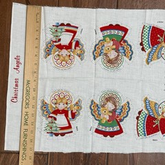 Vintage Cranston Cut & Sew Fabric Panel CHRISTMAS Angels Ornaments Xmas Sewing