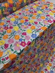 Lace Multicolor Embroidery 3d Pink Orange Floral Fabric By The Yard White Mesh