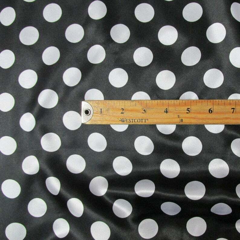 Black white 1.5″ polka dot charmeuse Fabric, decor clothing events accessories