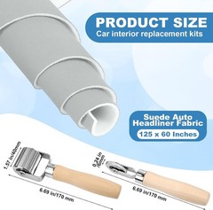 Grey Suede Headliner Fabric 125″ L x 60″ W with Foam Backing, with Seam Rolle…