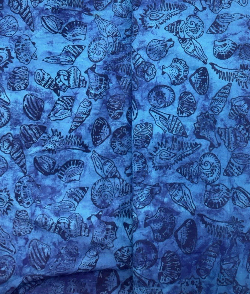 Blue Coastal Seashell Batik Cotton Fabric BTHalfY #67