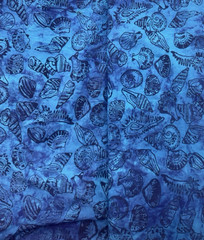 Blue Coastal Seashell Batik Cotton Fabric BTHalfY #67