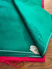 2 Pcs Korean Trad: Double-Sided Silk? Fabric 76″x58 each, Red/Green/Fuchsia New