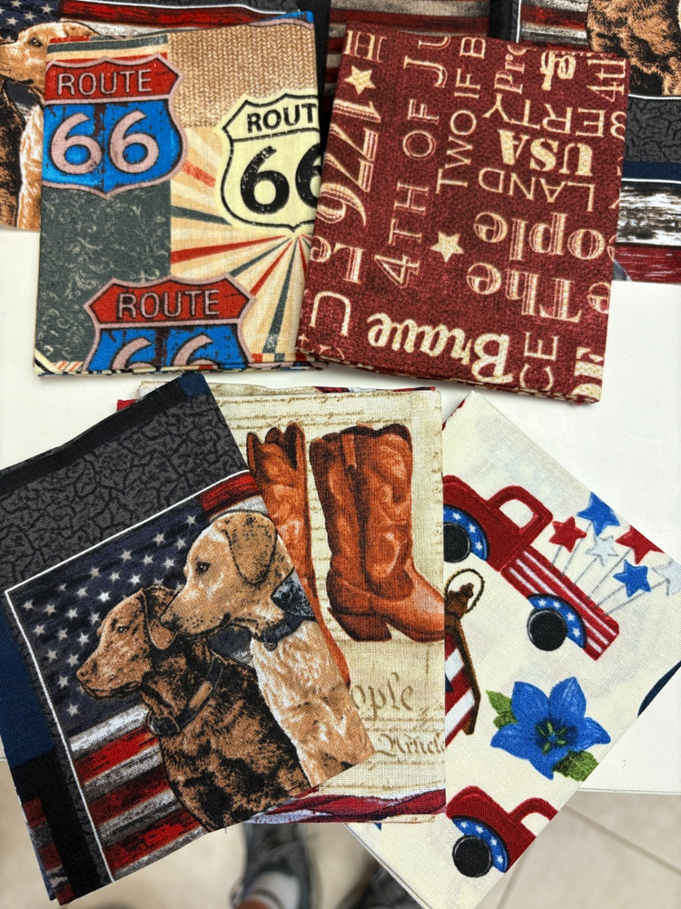 5 Fat Quarter Bundle NWT “Americana” 100% Cotton Fabric Americana Route 66 Labs