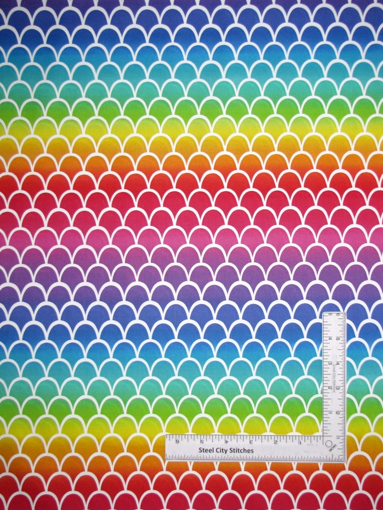 Mermaid Fish Scale Bold Multi Color Rainbow Cotton Fabric Traditions By The Yard